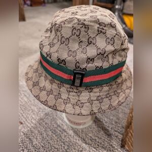Gucci Monogram Bucket Hat with Red and Green Stripe L/XL